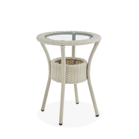 Alaterre Furniture Haven All-Weather Wicker Outdoor Round Glass-Top Accent Table with Storage AWWE02EE